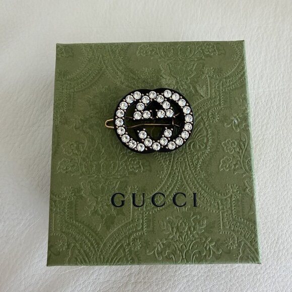 NEW GUCCI Crystal Embellished GG Hair Clip Black main image 5